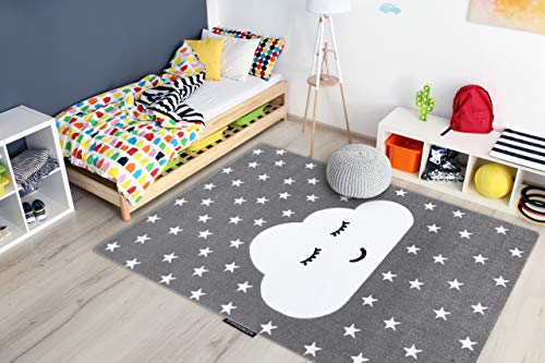 rugsx Kinderteppich Petit für Babyzimmer, Spielteppiche, Kinderzimmer, Cloud Wolke Sterne grau 140x190 cm