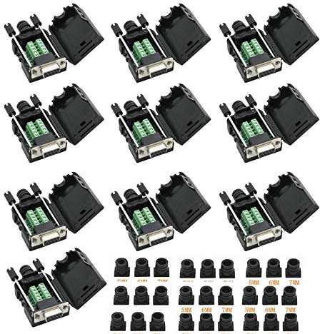 YIOVVOM DB9 Breakout Connector to Wiring Terminal RS232 D-SUB Female Serial Port Breakout Board Solder-Free Module with case (10 PCS Female Adapter)