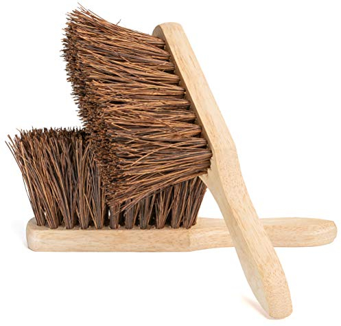 NCaan 2pk Wooden Bassine Brush - Stiff Natural Bassine Bristles - Floor Scrubbing Brush - Heavy Duty