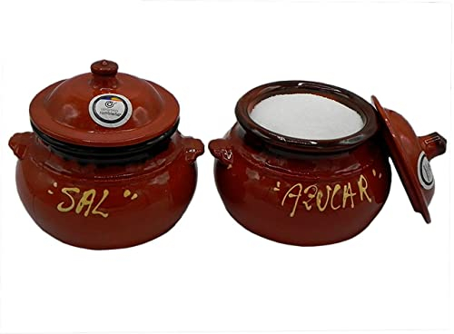 CERÁMICA RAMBLEÑA | Salero y Azucarero Barro Rojo cerámica | Salero Cocina | 100% Decorado a Mano