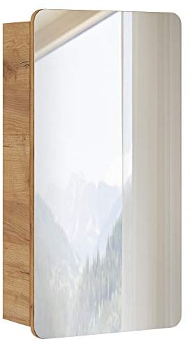 Lomadox Badmöbel Spiegelschrank 40 cm, Wotan Eiche Nb. Nb., 1-türig, 2 Einlegeböden, B/H/T ca. 40/75/16 cm