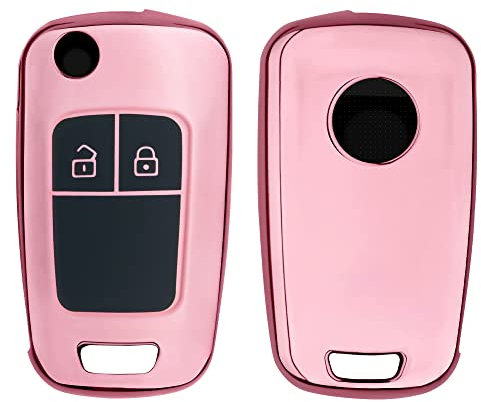 kwmobile Autoschlüssel Hülle kompatibel mit Opel Chevrolet 2-Tasten Klapp Autoschlüssel - Schlüsselhülle Silikon Cover - Hochglanz Rosegold