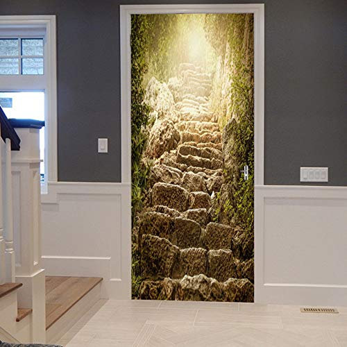 A.Monamour Türtapete Selbstklebend Türfolie Türposter 3D Alte Stein Treppe Weg Straße Magische Landschaft Vinyl Folie Türdeko Tapete Wandbild Türaufkleber Türtattoo 90 x 200 cm