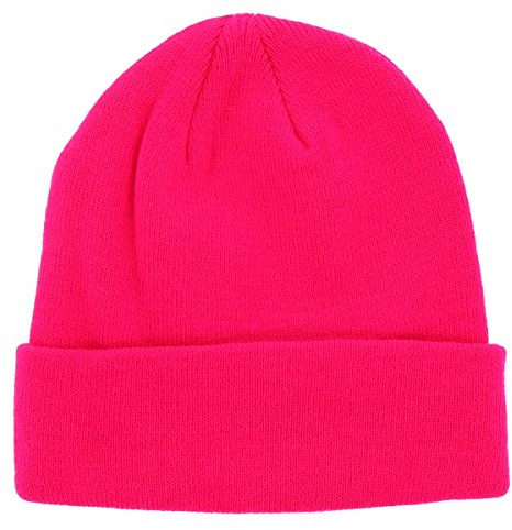 SHIPITNOW Neon rosa Herren oder Damen Wintermütze Einfarbig - Basic Strickmütze ohne Bommel - 100% Acryl Beanie- Einfaches und klassisches Mützen ohne Marke - Einheitsgröße