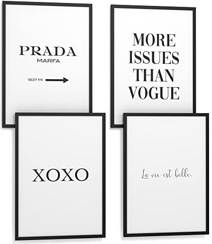 Papierschmiede® Premium Spruchposter Set 4er DIN A3 (30x42 cm) Motiv: Mode Ikone, Typografie Bilder Wohnzimmer Schlafzimmer ohne Rahmen