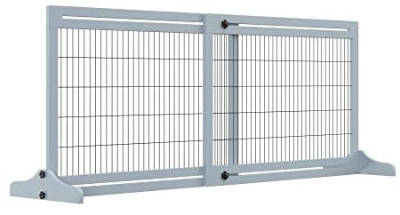 PawHut Cancelletto di Sicurezza per Cani in Legno e Acciaio, Cancellino per Cani Estensibile da Interno 104-183cm, Blu-grigio