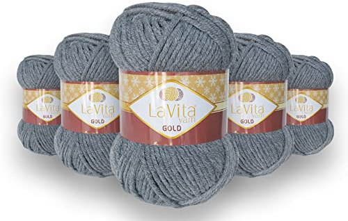 LaVita Yarn GOLD Handstrickgarn Wolle 5-Teilige Packung (6001)