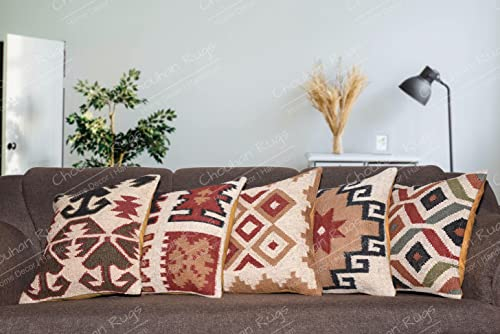 5er Set Handgemachte 45x45cm Designer Jute Kissenbezüge Bank Kissenbezug Bodenkissen Bezug Reine Jute Kissenbezug Handgefertigt Boho Kissen