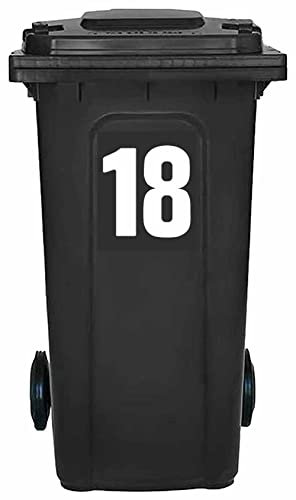 Pack of 4 White Wheelie Bin 18 Sticker (17 cm) Waterproof Bin Stickers Packwith® #PBN10-18