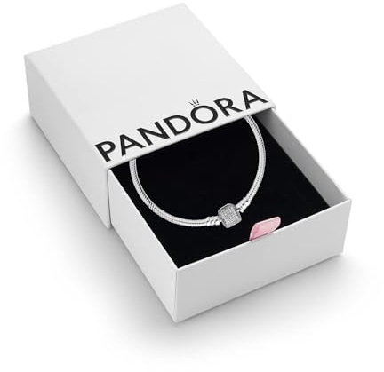 PANDORA Sparkling Pavé Clasp Snake Chain Bracelet | Sparkling Pavé Clasp Snake Chain Bracelet in Sterling Silver with a Barrel Clasp Set with Cubic Zirconia Stones