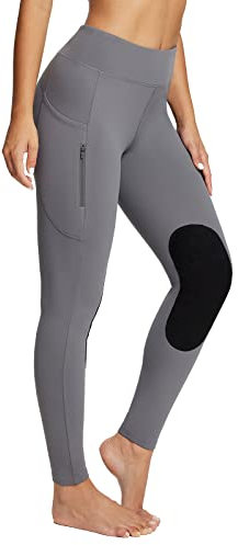 baleaf Pantalones de equitación para mujer, de invierno, con ribete en las rodillas, resistentes al agua, con forro para teléfono móvil, para mujeres y niñas, gris oscuro, S
