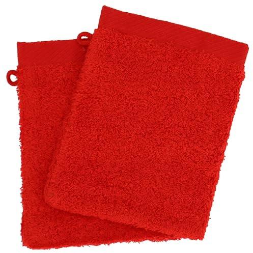 Lot de 2 Gants de Toilette 16x21 cm 100% Coton peigné Alba Rouge