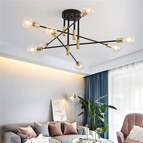 WQCSH Pendelleuchte Nordischer Minimalistischer Stil Kreativer Moderner Kronleuchter Hängeleuchte Für Wohnzimmer Esszimmer Küche Restaurant Geschäfte Büro Schmücken 8 Köpfe -(Schwarzes Gold)