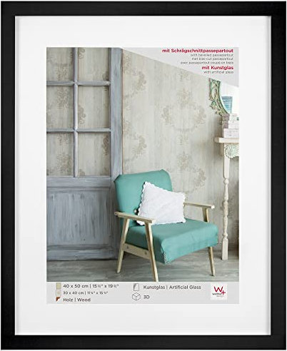 walther design Bilderrahmen schwarz 40 x 50 cm mit Kunstglas und Passepartout Stockholm EA450B