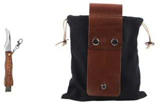 2-Piece Foraging Bag and Mushroom Knife Accessories Collapsible Mushroom Bag Waxed Canvas Bag Portable Jungle Hunting Bag for Outdoor Camping Hiking (Black)