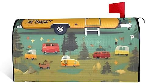 Happy Bus Camper Briefkastenabdeckung, Standardgröße, 45,7 x 53,3 cm, Briefkastenabdeckung, Gartendekoration