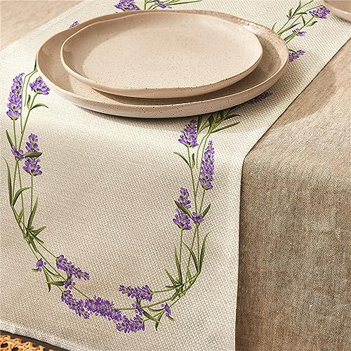 Highdi Tischläufer Leinen Modern,Sommer Esstisch Tischläufer Waschbar Pflegeleicht für Esszimmer, Küche, Wohnzimmer Dekoration (33 * 183cm,Lavendel)