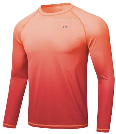 Huayuzh Mens Swim Top Rash Guard Long Sleeve UPF 50+ Quick Dry Breathable Running Sport UV Sun Protection Swimming Shirts Orange Gradient 3XL