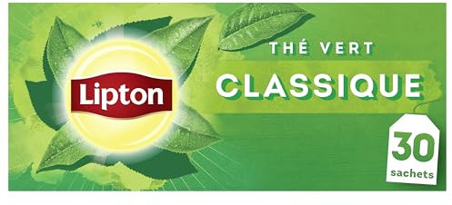 Lipton, Thé Vert, Thé Vert Origine Asie, Infusion à Froid ou Chaud, Goût Classique, Relaxation, Ingrédients d'Origine 100% Naturelle, 30 sachets