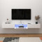 Pmnianhua Floating TV Stand with LED Lights, Wall Mounted TV Cabinet with Glass Door and 2 Drawers, Wooden Entertainment Media Console Center Large Storage Shelf Under TV (160cm, White)