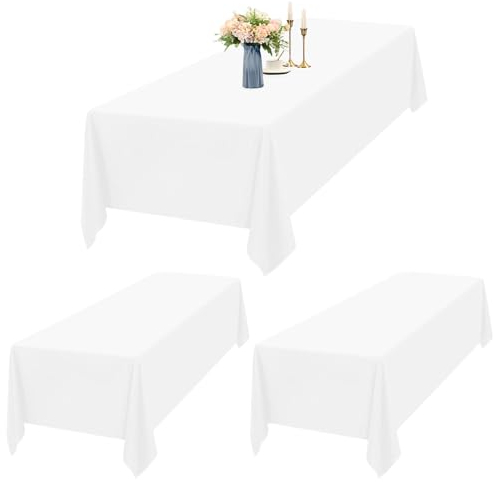 2er-Set Weiße Tischdecken Rechteck 153 x 260 cm, wasserdichte Polyester Weiße Tischdecken für 6ft Tisch, Waschbar Rechteckige Tischdecke für Party Hochzeit Buffet Camping Restaurant(60x102in)