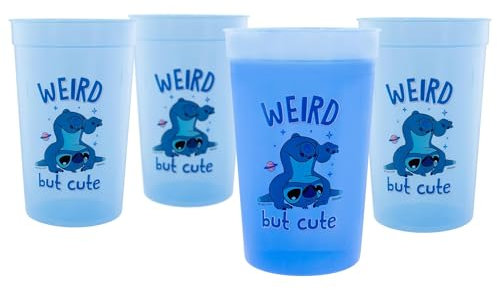 Disney Lilo & Stitch 4-Piece Color-Change Plastic Cup Set | Each Holds 15 Ounces