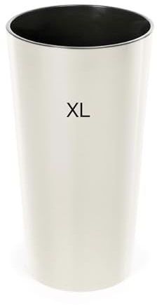 MELTOM Blumenkübel Rund Hochglanz Slim Blumentopf mit Herausnehmbaren Einsatz (Creme, XL-57cm)