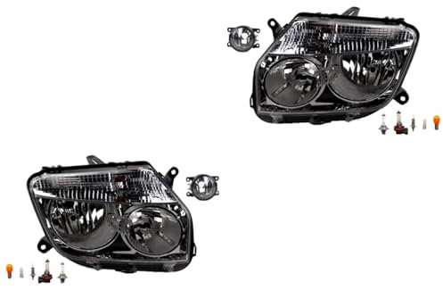 Johns, Scheinwerfer Satz Halogen Front passend für Dacia Duster 04/2010-12/2013 H7 H1 Links & Rechts + Nebelscheinwerfer + Leuchtmittel