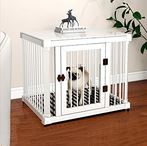 QTQHOME Hundekäfig-Möbel aus Holz, Edelstahl-Kisten-Terminal-Tisch mit Tablett, Haushalt und Innenbereich, verdickt, Corgi Shiba Inu Golden Retriever, Hundekäfig-Möbel für kleine, mittelgroße und
