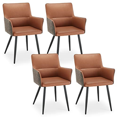 CLIPOP Esszimmerstühle 4er Set Stühle Esszimmer, Kunstleder-Leinen Sitz Küchenstuhl Armlehnstuhl Polsterstuhl für Wohnzimmer Esszimmer (4er, Materialmix Braun)