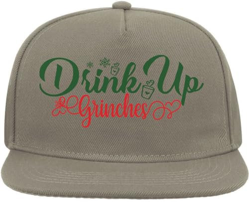 Drink Up Grinches Snapback Flat Visor Cotton Blend Cap Gray, grau, Einheitsgröße