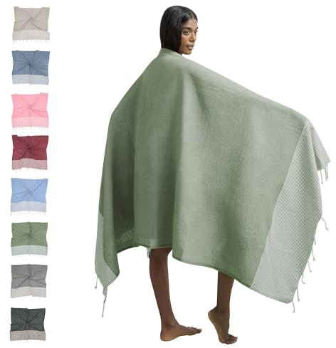 furora HOLIDAY Hamamtuch groß 100x200, Spa- & Strandtuch: dünn, kompakt, lang | Saunatuch Hamam Tuch XXL, Strandhandtuch Damen Herren, Saunahandtuch - Urlaub Must Haves, 100% Baumwolle