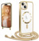 CaseLover Magnetische Handyband kompatibel iPhone 15 Hülle mit Band Klare Silikon Necklace Handyhülle mit Kordel zum Umhängen Stossfest mit Kameraschutz Bumper Schutzhülle für iPhone 15, Gold