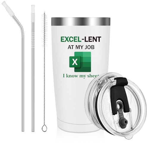 Livole Secret Santa Gifts for Work Colleagues, Women, Men, Excel-Lent at My Job I Know My Sheet, Funny Work Bestie Gifts, Christmas Mug for Colleagues, Boss, 20oz Stainless Steel Travel Coffee Mug