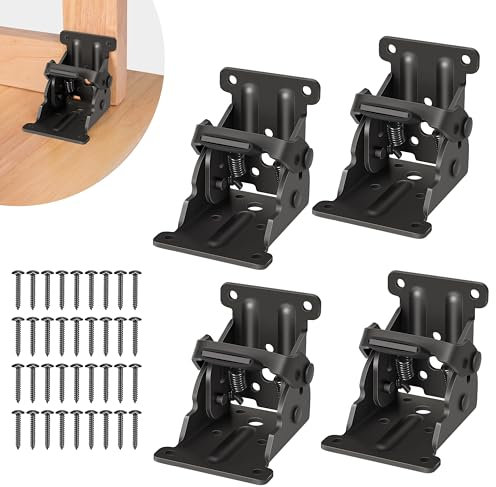 4 Stück Klapphalterungen, selbstsicherndes Scharnier mit Schrauben für Klapptischbeine, Schlossverlängerung, Stützhalterung Bettbeine, Schwarz
