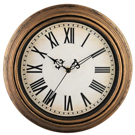 Plumeet Extra Große Wanduhr Klassisch 40.6cm, Ruhige Retro Wanduhr ohne Tickgeräusche für Wohnzimmer, Schlafzimmer, Batteriebetrieben, Römische Zahlen