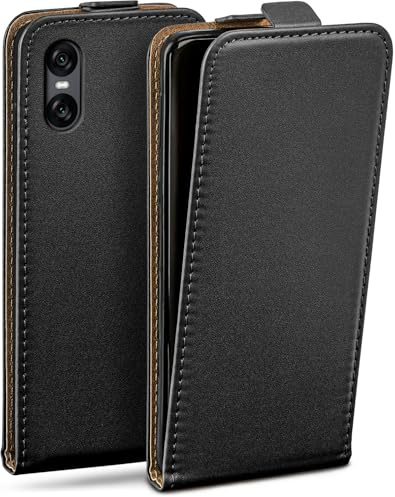 moex Flip Case für Sony Xperia 10 VI Hülle klappbar mit 360 Grad Schutz, Handyhülle mit Displayschutz, PU Leder Handytasche Lederhülle, Flip Case Cover Klapphülle, Schwarz
