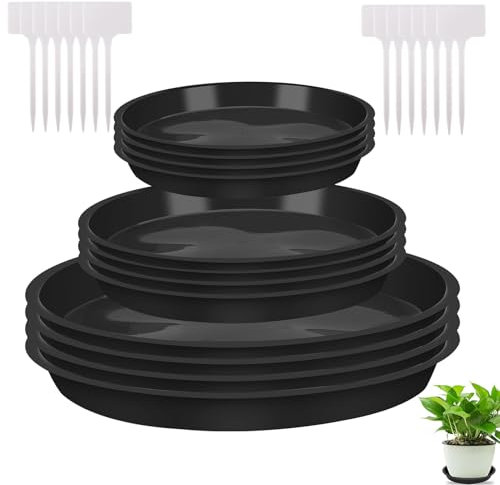 Platillos para Plantas,12 Pcs Plato Maceta 11/18/23 cm Plástico Platillos para Macetas Reutilizables Plato Maceta Redondo Adecuado para Exteriores e Interiores Plantas(Negro)