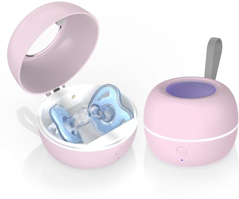 Zyntieu Upgraded Portable Pacifier Sanitizer, UV Light Sanitizer Box, 99.99% Cleaned in 3 Minutes, 90 Disinfection Cycles, USB Rechargeable, Baby Pacifier Sanitizer On the Go (Large Pink)