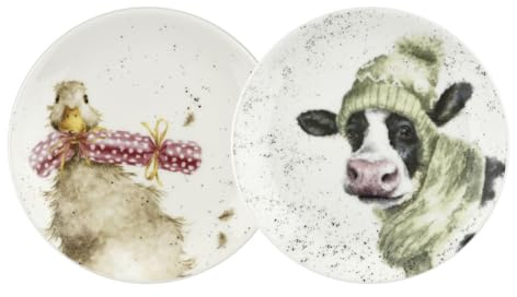 440s Wrendale Designs Porzellan Dessert-Teller 2er Set Winter-Kuh & Ente ca. 16,5cm D | WP-WNB3994-XW