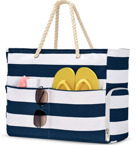 oscaurt Strandtasche XXL Familie Wasserdicht Umhängetasche Beach Tote Bag mit Reißverschluss Einkaufstasche Badetasche Damen Faltbar Reisetasche Saunatasche Travel Bag Shopping Bag