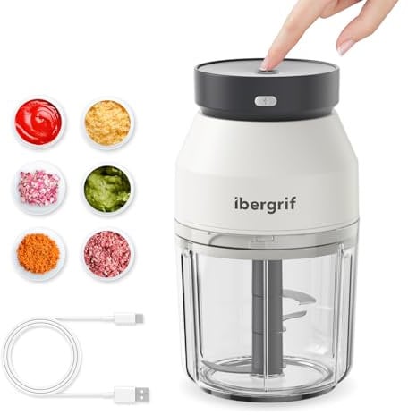 Ibergrif M503 Hachoir électrique, Mini-Robots et Hachoirs 400ml, Chargeur USB, Portabilité Hachoir Oignon Electrique, Mini Coupe Legumes pour Oignon, Ail, Viande, Légumes, Fruits