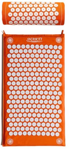 ShaktiMat [Das Original seit 2007] Akupressurmatte und Akupressurkissen Set zur Entspannung für Rücken, Nacken, Füße, GOTS-zertifizierte Bio-Baumwolle, Ethische Handarbeit, orange