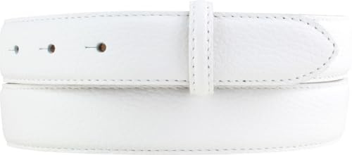 BELTINGER Wechselgürtel aus gemasertem Leder mit Steppnaht ohne Schnalle 3 cm | Modischer Druckknopf-Gürtel mit Pigmentprägung 30mm Damen | Weiß 100cm
