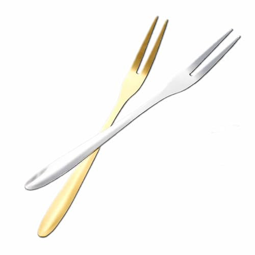 10-Piece Mini Dessert Forks Set - Silver & Gold Cocktail Fruit Forks for Appetizers, Escargot, Shellfish, Olives & Party Snacks - Elegant Small Forks for Home & Kitchen