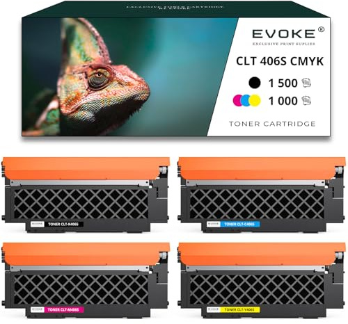 4 Tonerkartuschen für Samsung CLT-406S CMYK, 1500 Seiten Schwarz + 1000 Seiten pro Farbe, CLT-K406S, kompatibel mit CLX-3305FN CLX3300 CLX3305FN CLP360