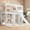 Zepneiy Lit Enfant 90x200 avec Toboggan et Armoire pour Enfants, Lit Superposé Enfant avec Espace de Rangement et échelle à Quatre marches, Pin et MDF Blanc (sans Matelas)