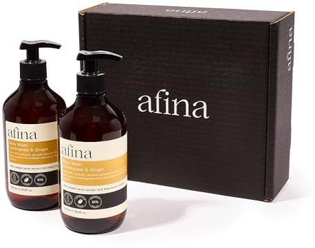 Afina Lemongrass & Ginger Luxury Body Wash - 500mlx2 Shower Gel Bottle - Lemon, Bergamot & Ginger Notes with a Deep Base of Musk, Cedarwood & Heliotrope - Vegan Friendly Body Wash - UK Produced