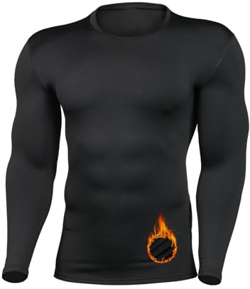 HYCOPROT Men's Thermal Long Sleeve Shirts Fleece Lined Base Layer Stretchy Breathable Compression Tops Sports Keep Warm Undershirt Winter Athletic Workout Top for Running Cycling Skiing Motorbike