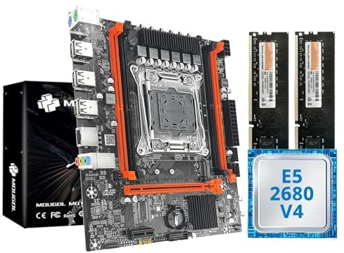 Kit de Placa Base for Juegos X99 con Xeon E5 2680 V4 y DDR4 8Gx2 de 2133 MHz, Doble Canal ECC M.2 NVME for PC de Escritorio(Motherboard+CPU)